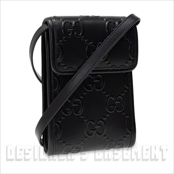 GUCCI black GG TENNIS smooth Perforated GUCCISSIMA Leather CrossBody PHONE bag🎁 - Picture 10 of 11